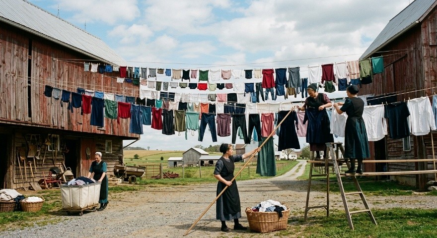 Women and girls working together on wash day in the settlement